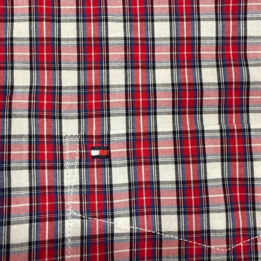 Tommy Hilfiger Mens XXL Red White Blue Plaid Long Sleeve Button Down Shirt ws - Picture 3 of 5